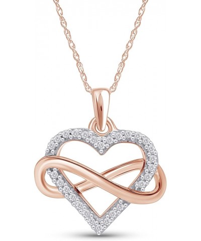 Round Cut White Natural Diamond Heart Infinity Pendant Necklace in 14K Gold Over Sterling Silver (0.1 Ct) rose-gold-plated-si...