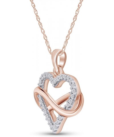 Round Cut White Natural Diamond Heart Infinity Pendant Necklace in 14K Gold Over Sterling Silver (0.1 Ct) rose-gold-plated-si...