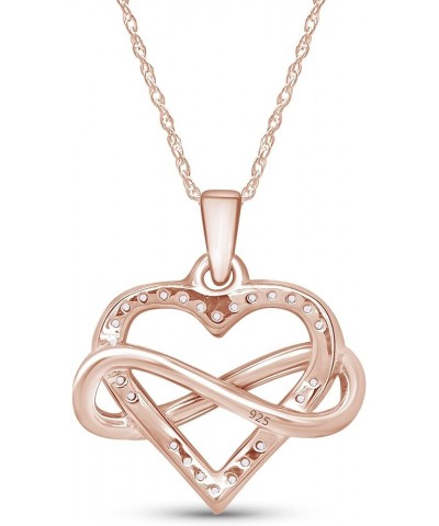 Round Cut White Natural Diamond Heart Infinity Pendant Necklace in 14K Gold Over Sterling Silver (0.1 Ct) rose-gold-plated-si...