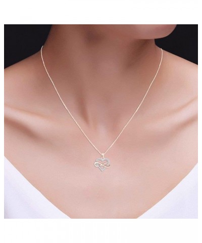 Round Cut White Natural Diamond Heart Infinity Pendant Necklace in 14K Gold Over Sterling Silver (0.1 Ct) rose-gold-plated-si...