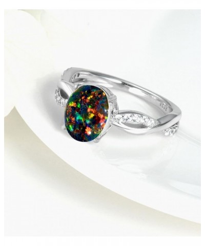 White Oval Opal Ring for Women 925 Sterling Silver Engagement Wedding Ring for Her Jewelry Gift with CZ Size 5 6 7 8 9 10 11 ...