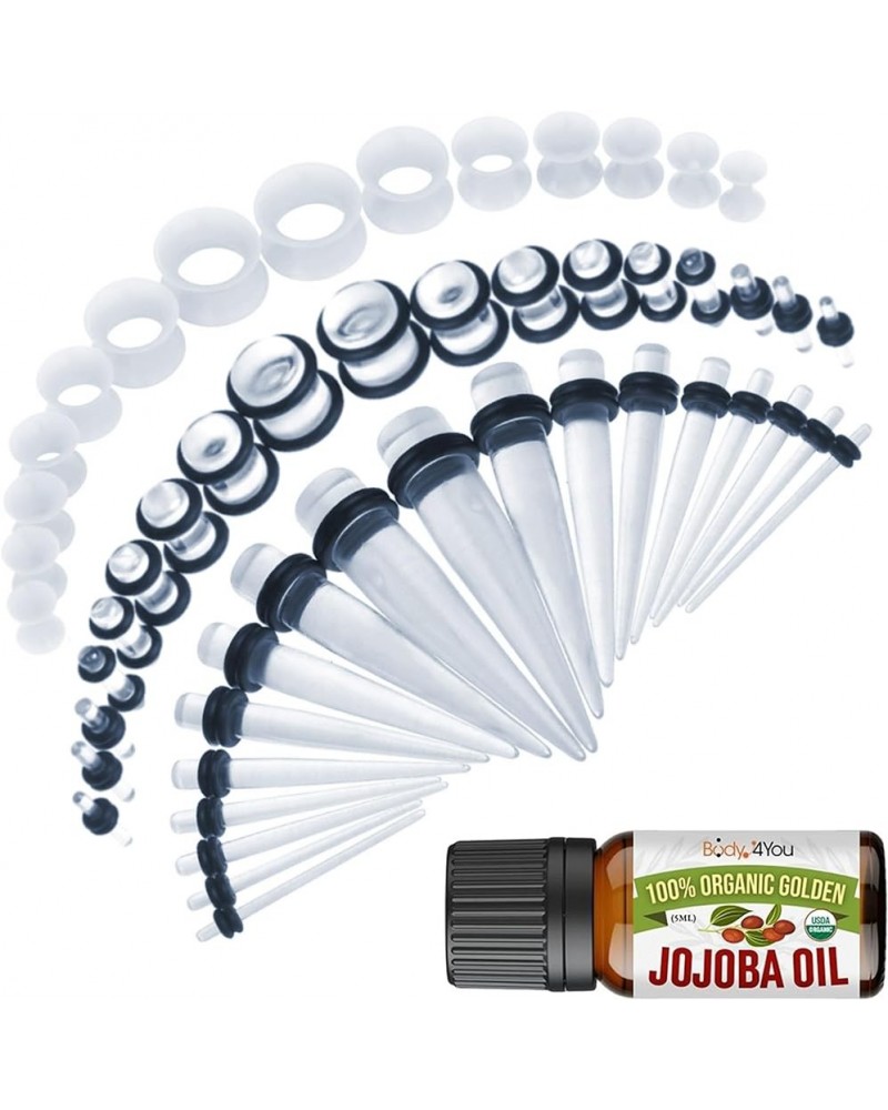 54PC Ear Stretching Kit 14G-12mm - Aftercare Jojoba Oil - Acrylic Plugs Gauge Tapers Silicone Tunnels - Lightweight Expanders...