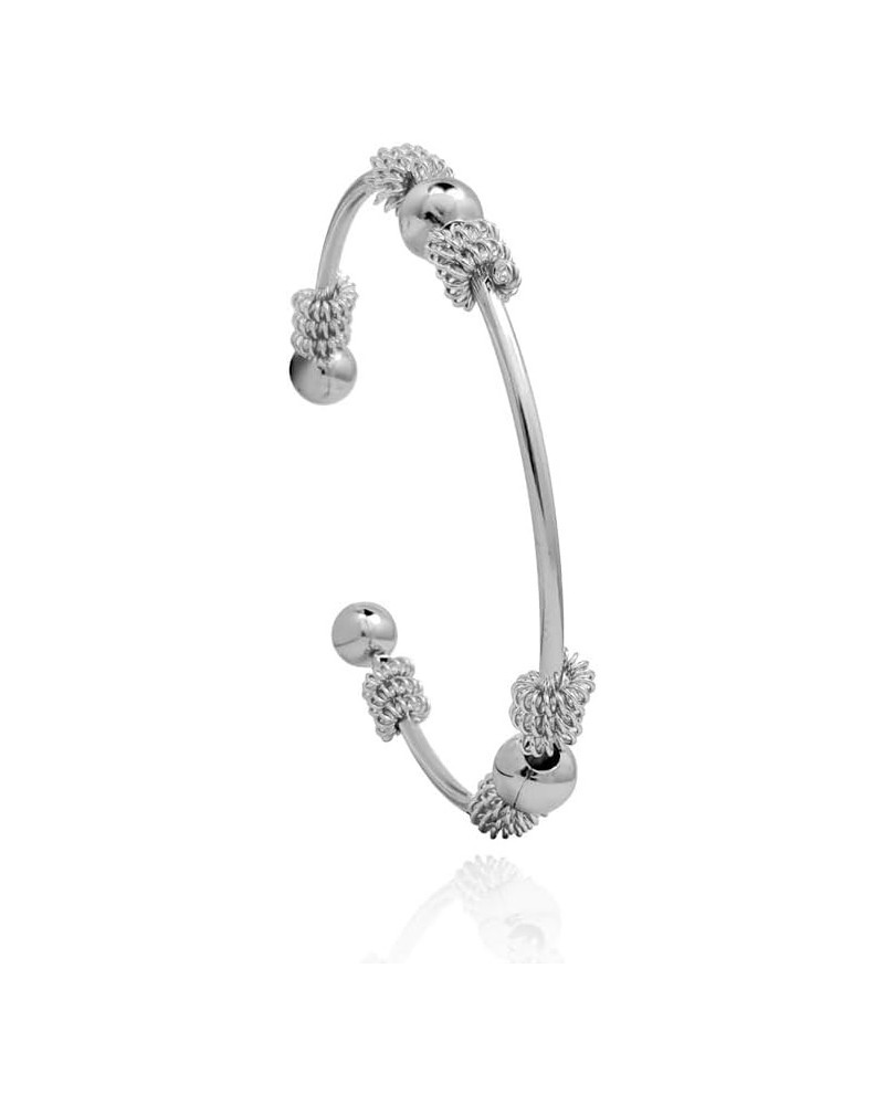 Pure Silver New Retro Geometry Double Bead Bracelet, European and American Metal Retro Open C-shaped Bracelet $78.43 Bracelets