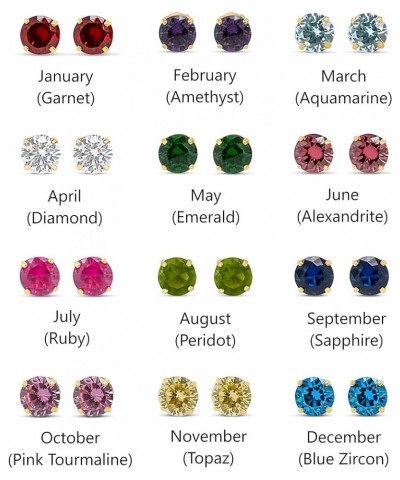 Solid 14K Gold Solitaire Birthstone Earrings Studs, 4-Prong Basket Set Round CZ Gems Unisex Men's Women's June (Alexandrite) ...