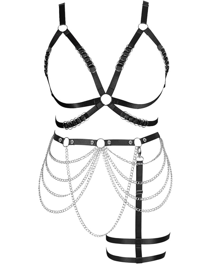 Women Full Body Harness Lingerie Plus Size Body Chain Waist Chain Hollow Out Stretchy Fabric Festival Rave Black $18.73 Body ...