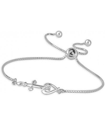 925 Sterling Silver Italian Natural Handmade Sliding Bolo Adjustable Bracelet for Women Cross Heart $17.48 Bracelets