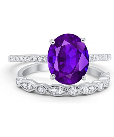 Two Piece Oval Wedding Engagement Bridal Set Ring Band 925 Sterling Silver Choose Color Simulated Amethyst CZ $15.60 Sets