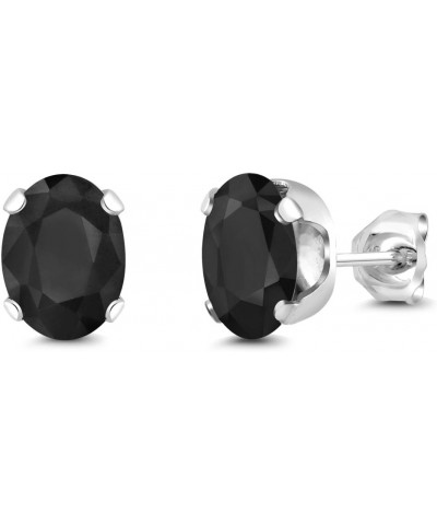 925 Sterling Silver Black Sapphire 4-Prong Stud Earrings For Women (3.32 Cttw, Gemstone Birthstone, Oval 8X6MM) $16.28 Earrings