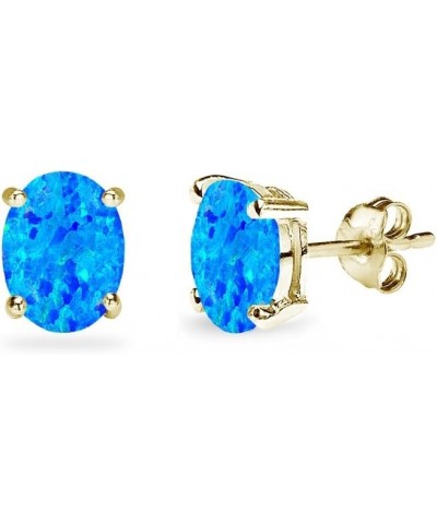 Sterling Silver Synthetic Opal Oval-Cut Solitaire Stud Earrings for Women Teens & Girls 6x4mm - Blue - Gold Flash $9.50 Earrings