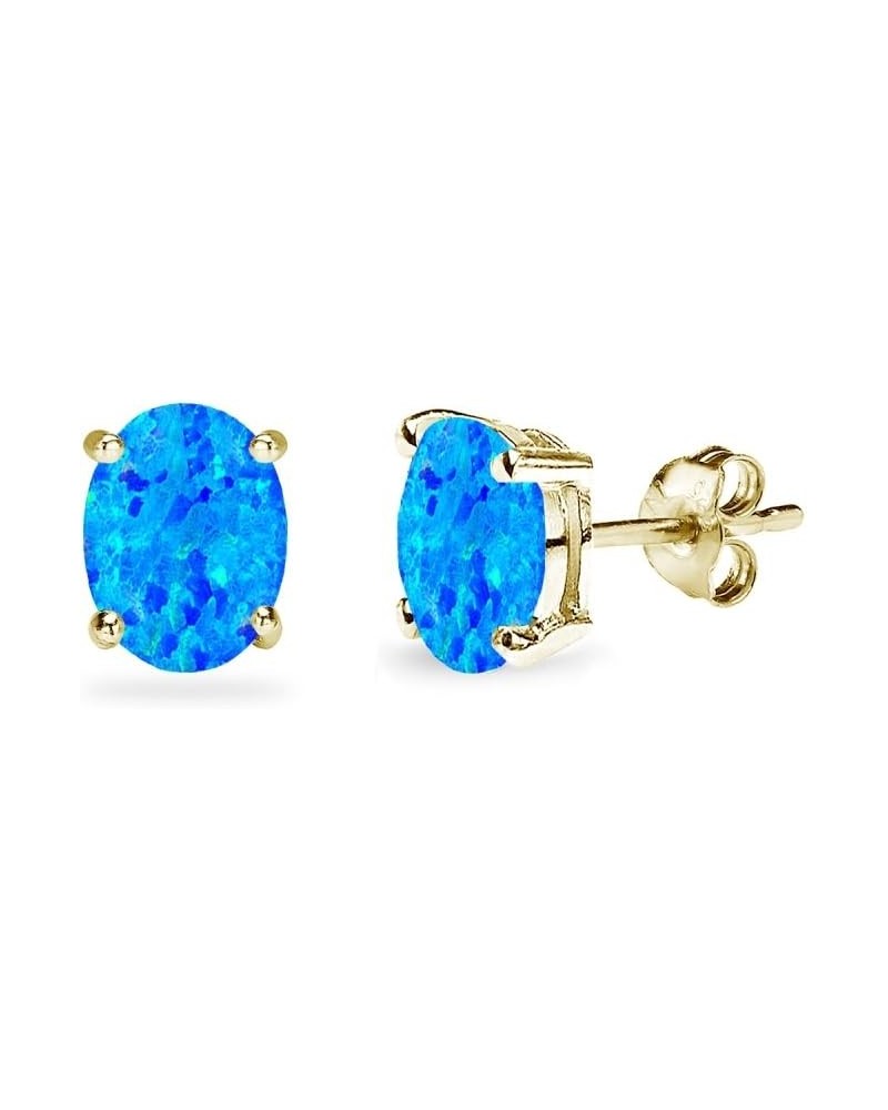 Sterling Silver Synthetic Opal Oval-Cut Solitaire Stud Earrings for Women Teens & Girls 6x4mm - Blue - Gold Flash $9.50 Earrings