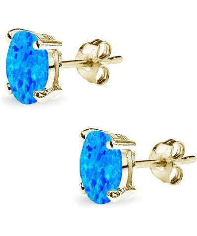 Sterling Silver Synthetic Opal Oval-Cut Solitaire Stud Earrings for Women Teens & Girls 6x4mm - Blue - Gold Flash $9.50 Earrings