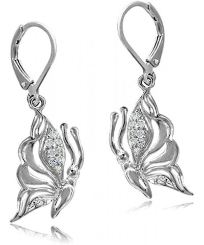 Cubic Zirconia White Gold Plated 925 Sterling Silver Butterfly Dangle Leverback Earrings Sterling Silver Butterfly Earrings C...