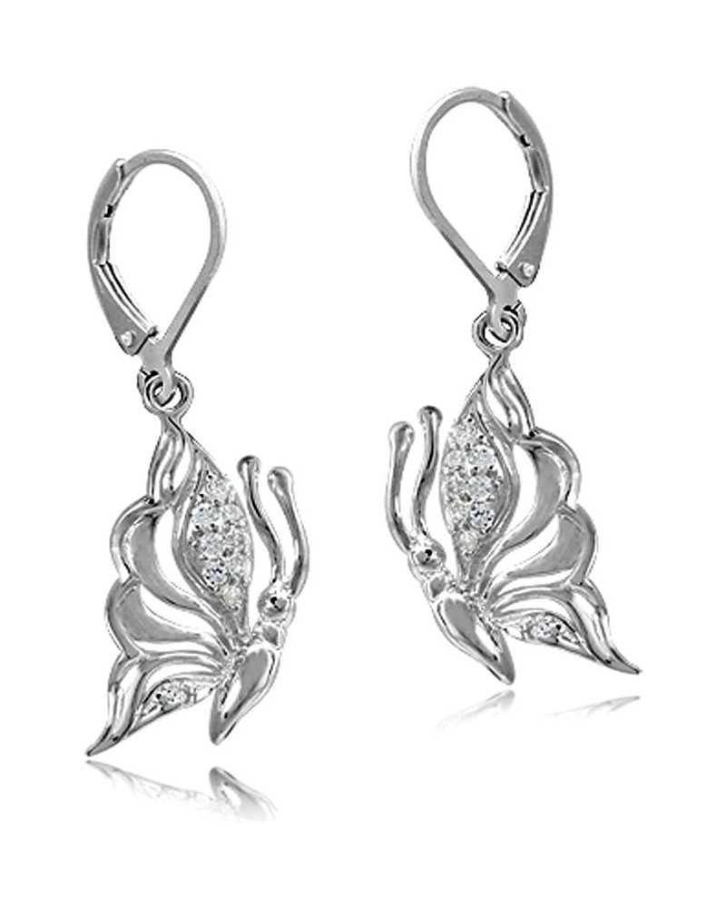 Cubic Zirconia White Gold Plated 925 Sterling Silver Butterfly Dangle Leverback Earrings Sterling Silver Butterfly Earrings C...