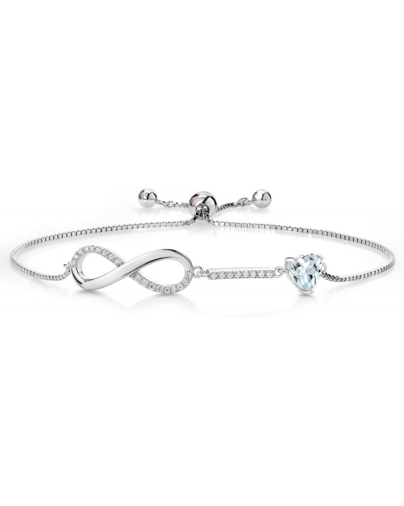 925 Sterling Silver Heart Shape 6MM Gemstone Birthstone and White Moissanite Infinity Tennis Bracelet For Women Fully Adjusta...