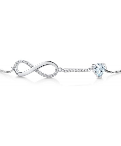 925 Sterling Silver Heart Shape 6MM Gemstone Birthstone and White Moissanite Infinity Tennis Bracelet For Women Fully Adjusta...