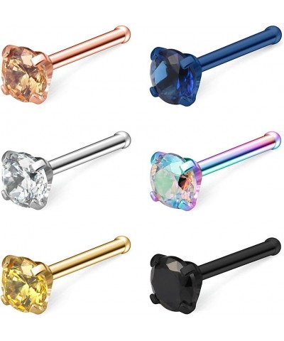 6-18PCS 22G Surgical Steel Mix Color Diamond CZ Nose Stud Rings Bone Pin Piercing Jewelry 1.5mm 2mm 2.5mm 3mm 6PCS - 3mm CZ $...