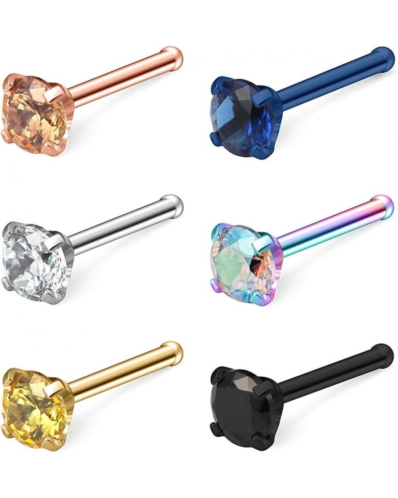 6-18PCS 22G Surgical Steel Mix Color Diamond CZ Nose Stud Rings Bone Pin Piercing Jewelry 1.5mm 2mm 2.5mm 3mm 6PCS - 3mm CZ $...