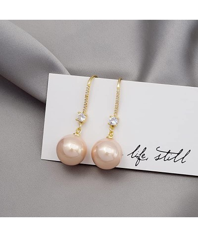 S925 Sterling Silver Pearl Earrings, Fashion Elegant Circle Pearl Dangle Earrings, Great Jewelry Gift Style Two Yellow $5.89 ...