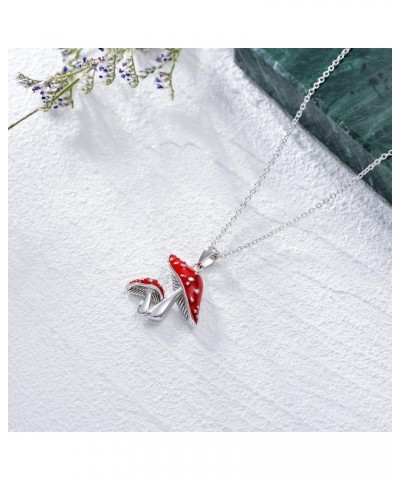 Mushroom Necklace for Women 925 Sterling Silver Snail with Mushroom Pendant Necklace Chain,Elegant $20.50 Necklaces