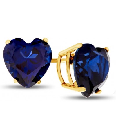 Solid 10k Gold or 7x7mm Heart Shaped Stone Post-With-Friction-Back Stud Earrings Created Sapphire Yellow Gold $48.30 Earrings