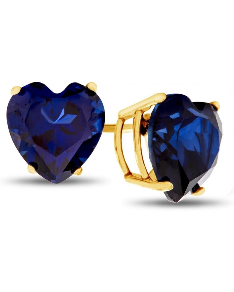 Solid 10k Gold or 7x7mm Heart Shaped Stone Post-With-Friction-Back Stud Earrings Created Sapphire Yellow Gold $48.30 Earrings