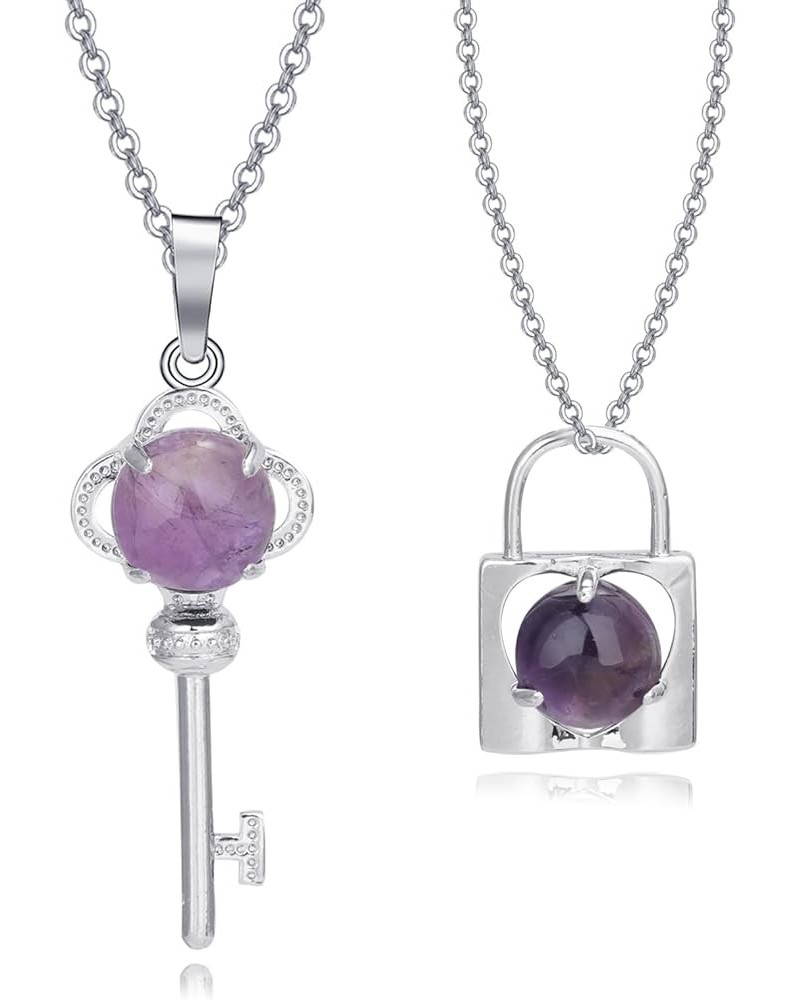 Lock Key Pendants Best Friends Necklace Crystal Lock Key Necklace Set BFF Heart Lock and Key Couple Necklace with Stainless S...