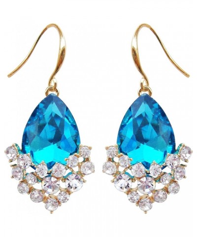 18k Gold Plated White Crystal Pear Multi-color Zircon Drop Ear Stud Earrings Dangle Lake-Blue $9.17 Earrings