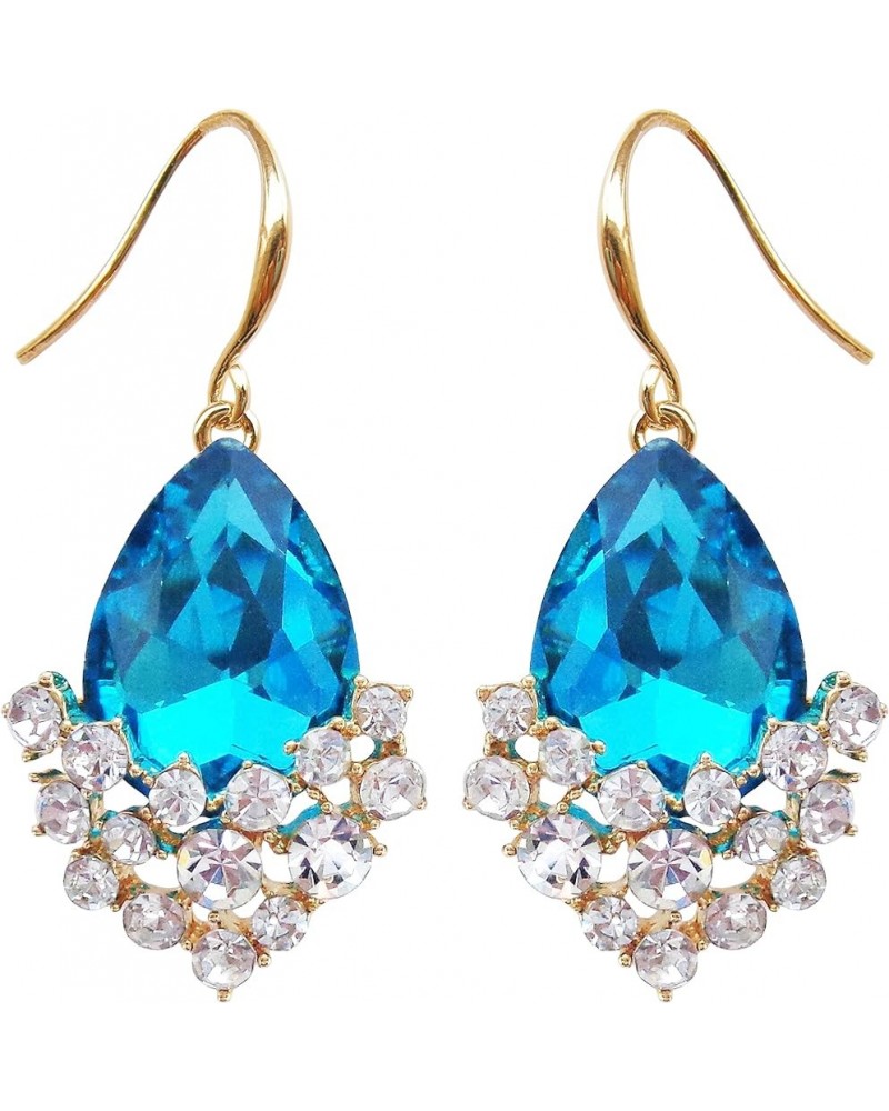 18k Gold Plated White Crystal Pear Multi-color Zircon Drop Ear Stud Earrings Dangle Lake-Blue $9.17 Earrings