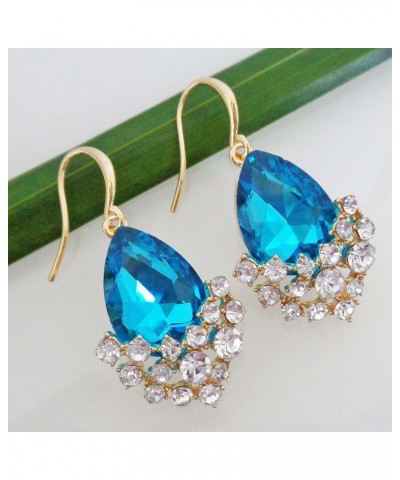 18k Gold Plated White Crystal Pear Multi-color Zircon Drop Ear Stud Earrings Dangle Lake-Blue $9.17 Earrings