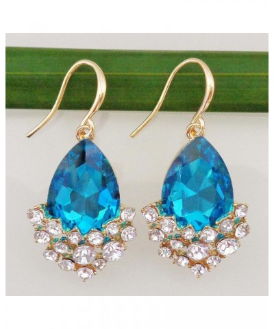 18k Gold Plated White Crystal Pear Multi-color Zircon Drop Ear Stud Earrings Dangle Lake-Blue $9.17 Earrings