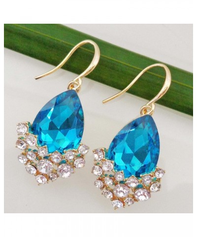 18k Gold Plated White Crystal Pear Multi-color Zircon Drop Ear Stud Earrings Dangle Lake-Blue $9.17 Earrings