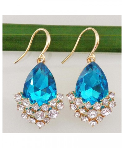 18k Gold Plated White Crystal Pear Multi-color Zircon Drop Ear Stud Earrings Dangle Lake-Blue $9.17 Earrings