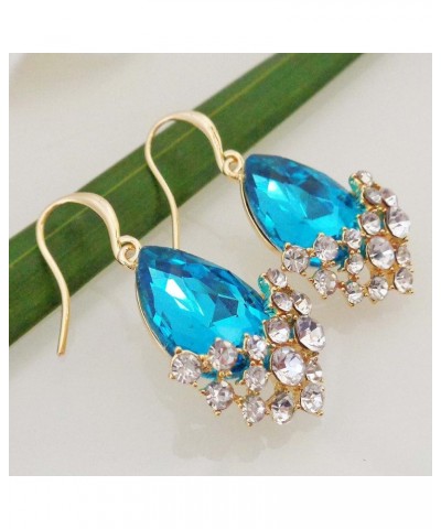 18k Gold Plated White Crystal Pear Multi-color Zircon Drop Ear Stud Earrings Dangle Lake-Blue $9.17 Earrings