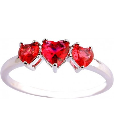 925 Sterling Silver Plated 3 Heart Shape Filled Ruby Spinel Forever Love Wedding Ring for Women US6 A_Red $4.55 Others