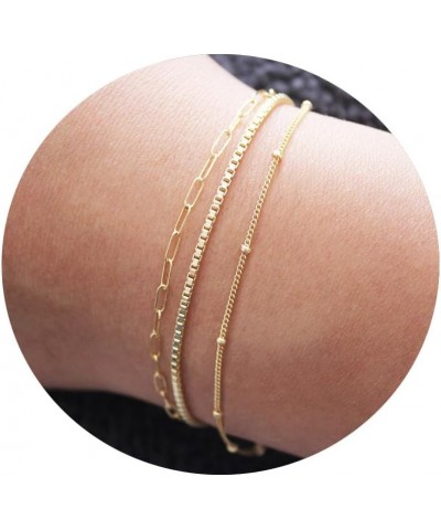 Gold Bracelets for Women 14k Real Gold Filled Bracelet Stack Non Tarnish Trendy Paper Clip Bracelets for Womens Girls Dainty ...