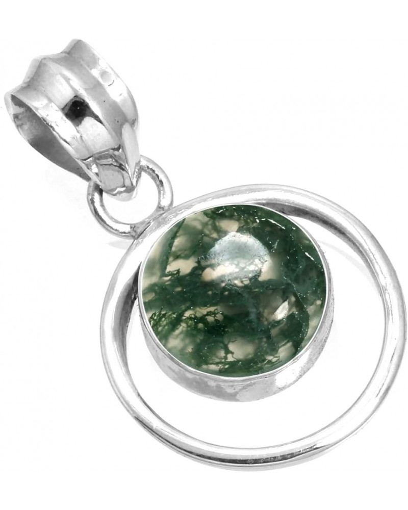 925 Sterling Silver Handmade Pendant for Women 10 MM Round Gemstone Fashion Jewelry for Gift (99579_P) Moss Agate $18.35 Pend...