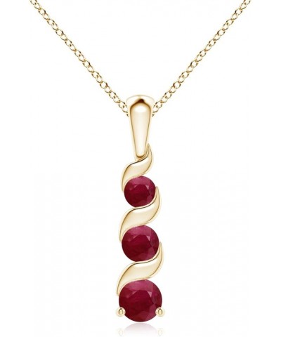 Natural Ruby Three Stone Pendant Necklace with Diamond in Sterling Silver/14K Solid Gold for Women, Girls | July Birthstone J...