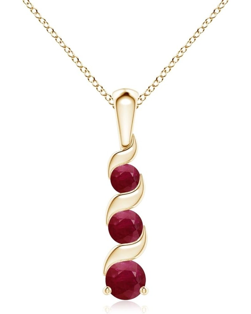 Natural Ruby Three Stone Pendant Necklace with Diamond in Sterling Silver/14K Solid Gold for Women, Girls | July Birthstone J...