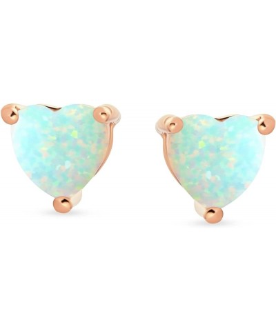 Romantic Petite Dainty Small Gemstone Pink Blue Created Opal Sweet Heart Shaped Stud Earrings For Women Teens Rose Gold .925 ...