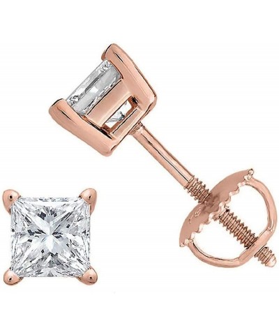 Princess cut Diamond Stud (IGI Certified (0.70ct & up) ScrewBack 14K from (0.04ct - 2.00ct, Clarity-I3) Rose Gold 0.2 carats ...