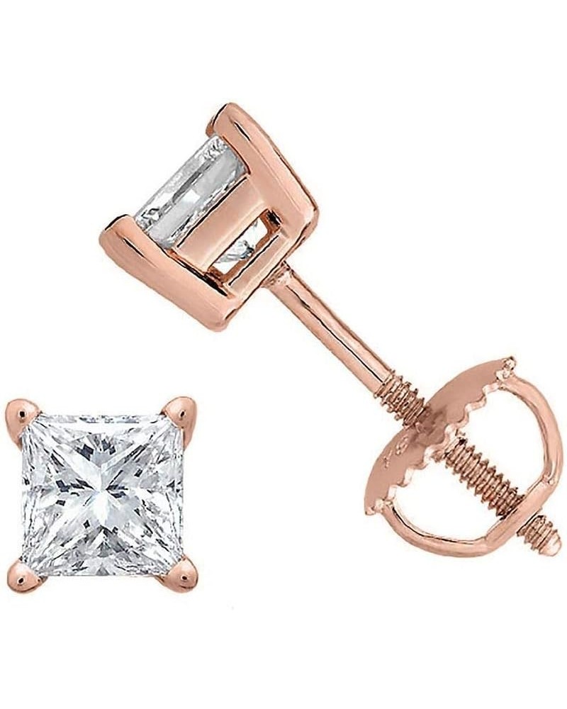 Princess cut Diamond Stud (IGI Certified (0.70ct & up) ScrewBack 14K from (0.04ct - 2.00ct, Clarity-I3) Rose Gold 0.2 carats ...