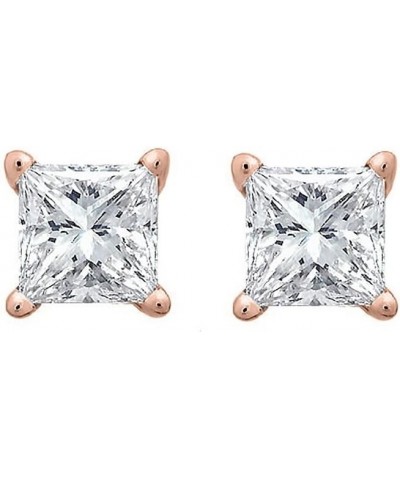 Princess cut Diamond Stud (IGI Certified (0.70ct & up) ScrewBack 14K from (0.04ct - 2.00ct, Clarity-I3) Rose Gold 0.2 carats ...