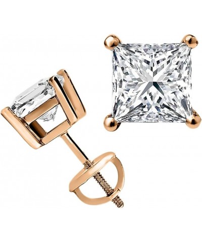 Princess cut Diamond Stud (IGI Certified (0.70ct & up) ScrewBack 14K from (0.04ct - 2.00ct, Clarity-I3) Rose Gold 0.2 carats ...