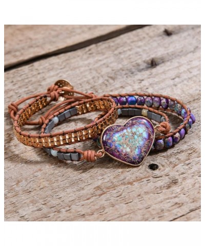 Natural Stone Bracelet 5 Wraps Bracelet Handmade Blue Color Boho Bracelet for Women Bracelet Purple Heart $11.18 Bracelets