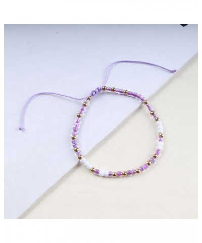 Boho Beaded Anklet Bracelets Purple Beads Woven Chain Anklet Beach Braided Woven Ankle Bracelet Seed Beads Foot Chain Jewelry...