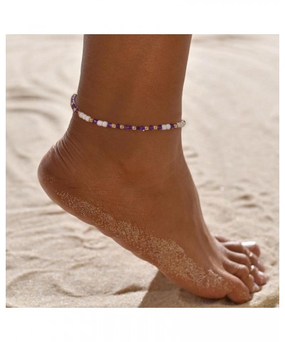 Boho Beaded Anklet Bracelets Purple Beads Woven Chain Anklet Beach Braided Woven Ankle Bracelet Seed Beads Foot Chain Jewelry...