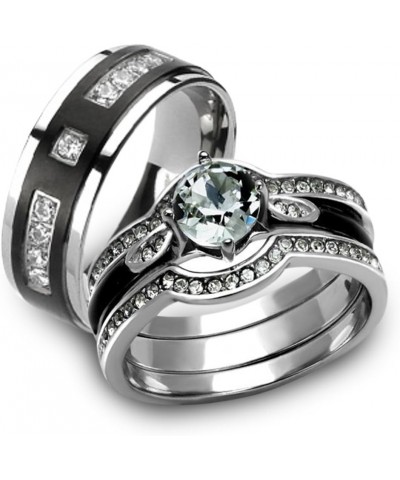 Her and His 4 Piece Silver and Black Stainless Steel and Titanium Wedding Ring Band Set Size Women's 07 Men's 07 $20.50 Sets