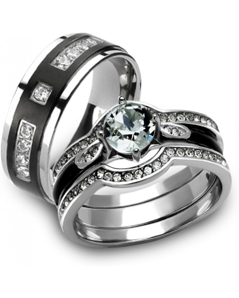 Her and His 4 Piece Silver and Black Stainless Steel and Titanium Wedding Ring Band Set Size Women's 07 Men's 07 $20.50 Sets