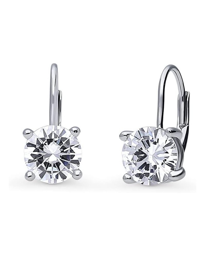 Sterling Silver Solitaire Round Cubic Zirconia CZ Anniversary Leverback Dangle Drop Earrings for Women, Rhodium Plated 7mm $2...