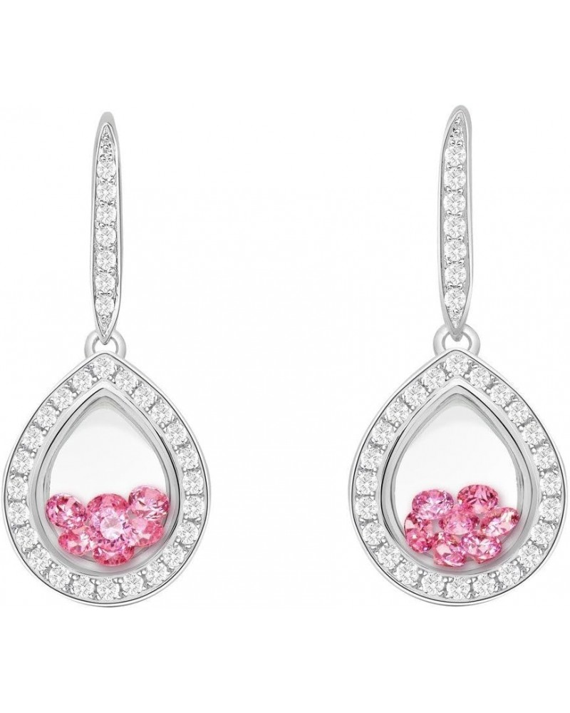 Round/Heart/Pear Floating Cubic Zirconia Pendant, Earring, & Ring-CZ Border - SterlingSilver Pear Earring - Pink $40.94 Neckl...